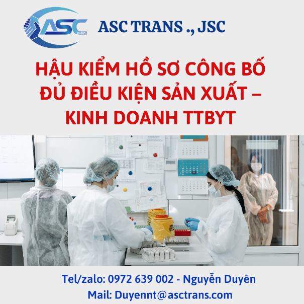 Công bố đủ điều kiện sản xuất - kinh doanh TTBYT - Vận Tải ASC Trans Việt Nam - Công Ty CP ASC Trans Việt Nam